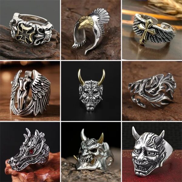 Retro Punk Cross Eagle Dragon Alloy Plating Men's Open Ring