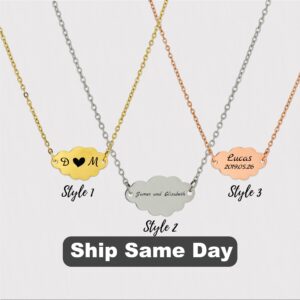 Gold Custom Name Date Necklace, Engraved Minimalist Initial Silver Necklace, Personalized Best Gift for New Mom Valentine's Day Gift