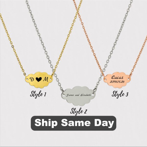 Gold Custom Name Date Necklace, Engraved Minimalist Initial Silver Necklace, Personalized Best Gift for New Mom Valentine's Day Gift