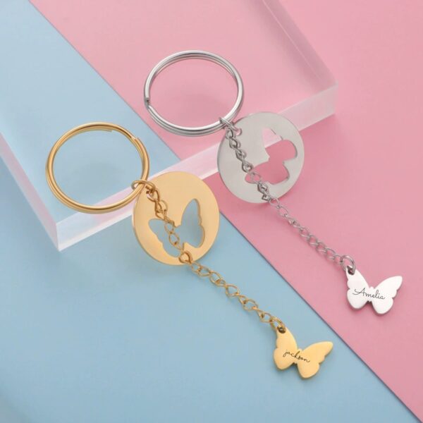Personalized Butterfly Keychain for Women, Unique Butterfly Lover Gift, Custom name keyring,Engraved initial date keychain,best gift for mom