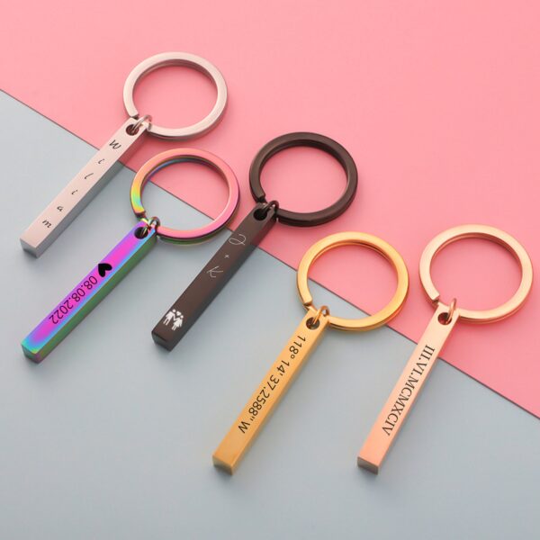 Custom Engraved 3D Bar Keychain Roman Numerals Drive Safe Key chain Coordinates Personalized Keyring Boyfriend Valentine Gift Car Keychains