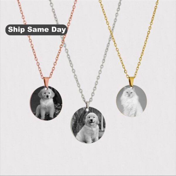 Engraved Custom Pet Photo Necklace, Pet Portrait, Gift for dog mom, Pet Lover Gift, Photo Necklace, custom pet jewelry, pet memorial gift
